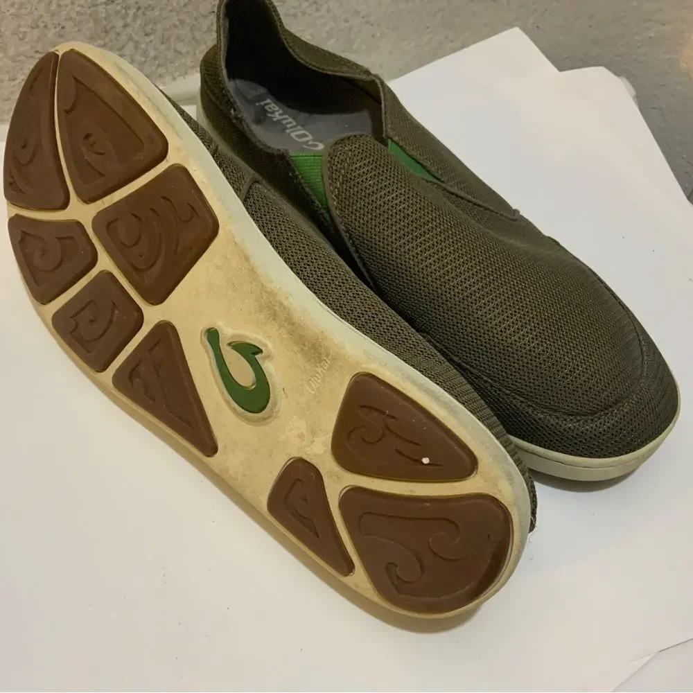 Men's OluKai Nohea Mesh Mustang/Lime Peel Slip On Shoes Loafers